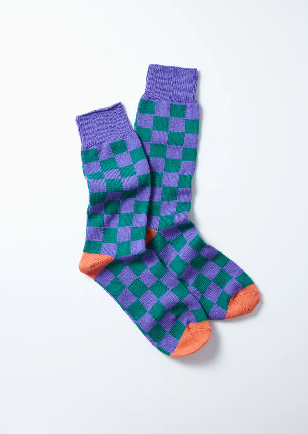 ROTOTO  城市 有機棉棋盤格圓襪 5色  日本製