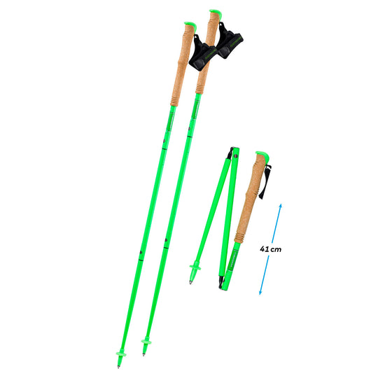 Komperdell 碳纖軟木握把越野三摺杖 固定長105 115 125 135cm　螢光綠